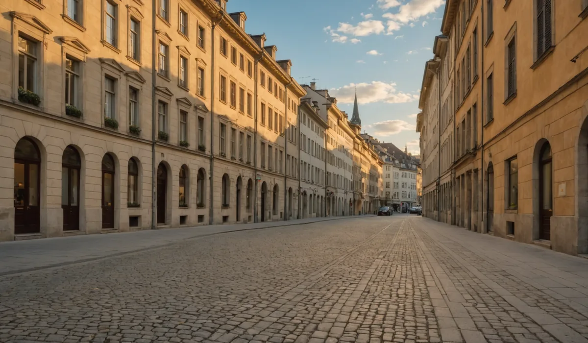Bahnhofstrasse financial district Zurich, warm afternoon light